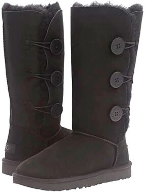 Ugg Australia Black Tall Bailey Button Triple Boots Women's 6